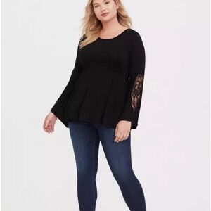 Elegant Black Lace Sleeve Top